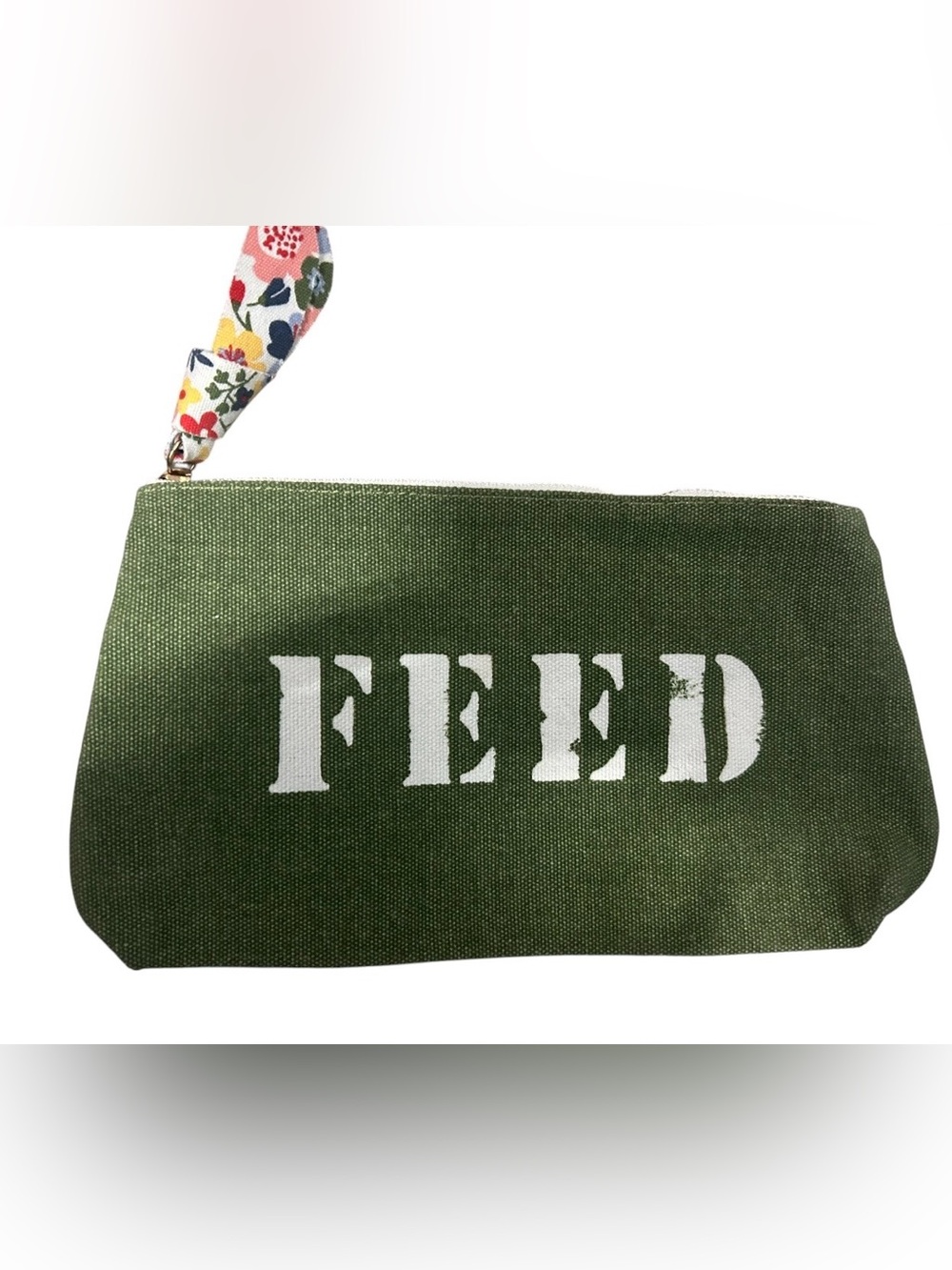 Clarins X Feed 10 Green Zippered Canvas Make Up Bag Travel Pouch Nwot